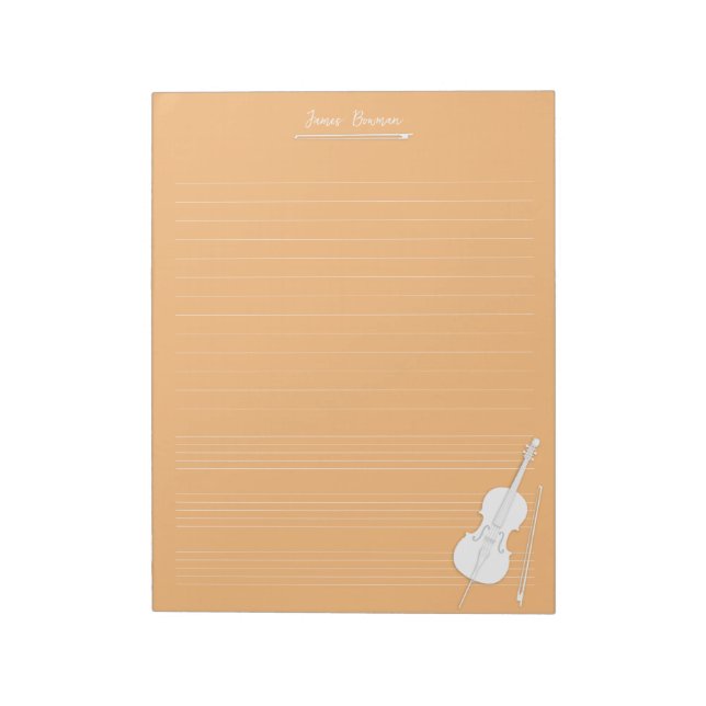 Bloco De Notas Aula de Música Personalizada de Celo e Arco Branco (Invertido)