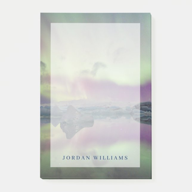 Bloco De Notas Aurora Lights Reflete Lagoa | Islândia (Frente)