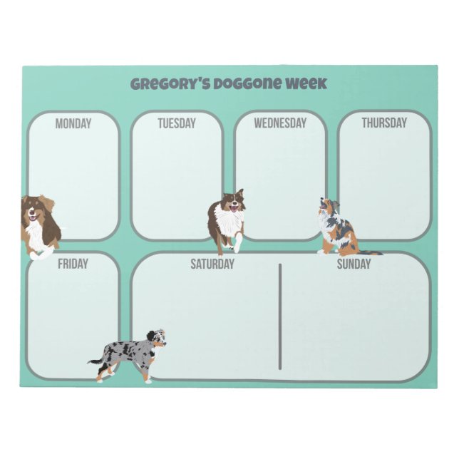 Bloco De Notas Aussies Australiano Shepherd Dogs Weekly Planner (Frente)
