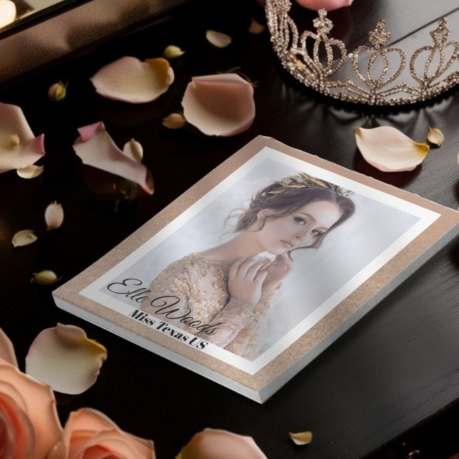 Bloco De Notas Autógrafo do Desfile de Bronze Dourado (This custom pageant notepad features a sparkling golden bronze border with your photo and text)