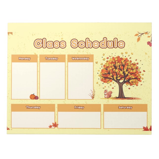 Bloco De Notas Autumn Class Schedule with Cute Fall Illustrations (Frente)