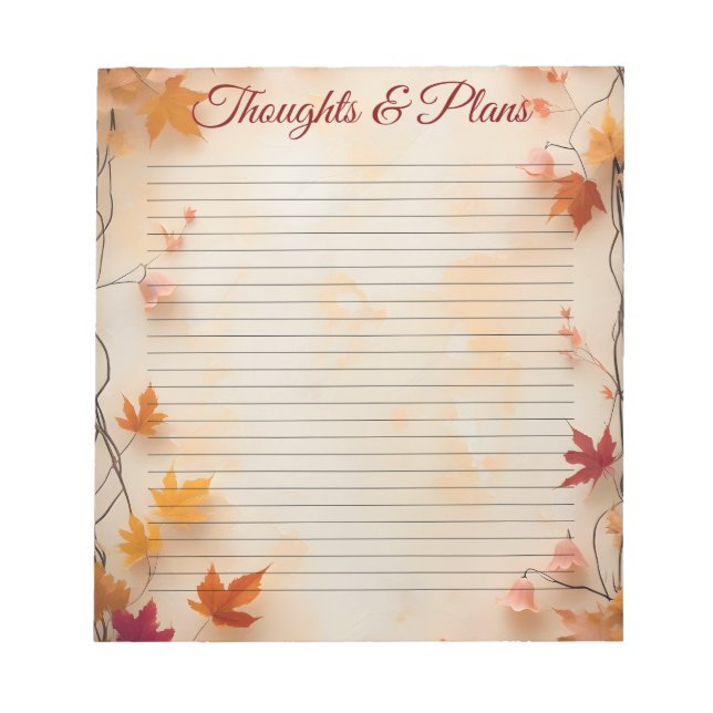 Bloco De Notas Autumn Fall Maple Leaves Lined  (Frente)