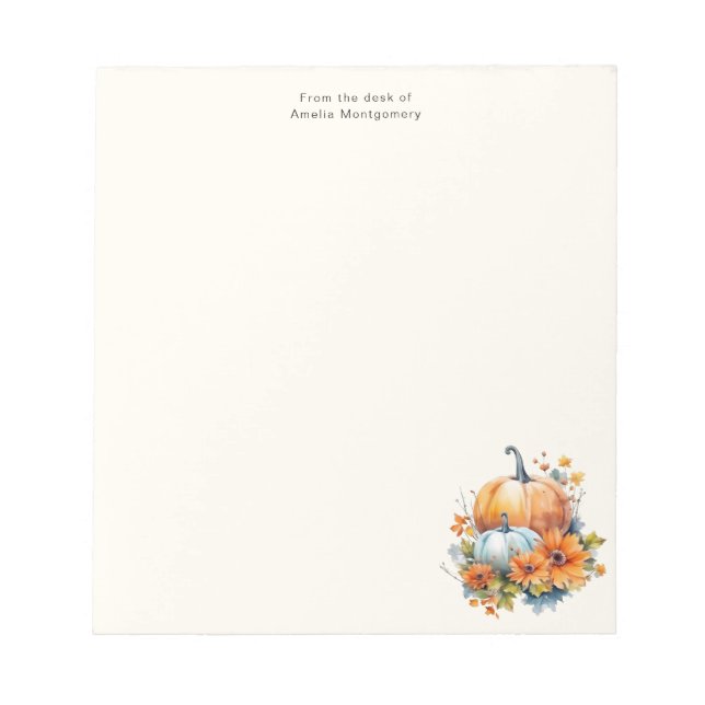 Bloco De Notas Autumn Pumpkins com Flores e Folhagem (Frente)