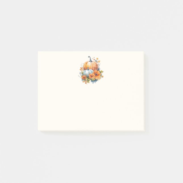 Bloco De Notas Autumn Pumpkins com Flores e Folhagem (Frente)