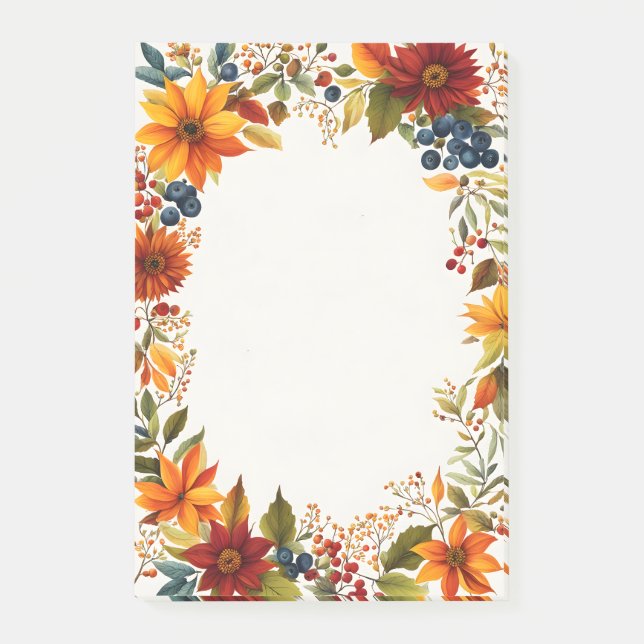 Bloco De Notas Autumn Theme Flowers & Berries Menu Invitation (Frente)