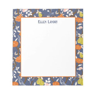 Bloco De Notas Aves de Chinoiserie Laranja e Azul