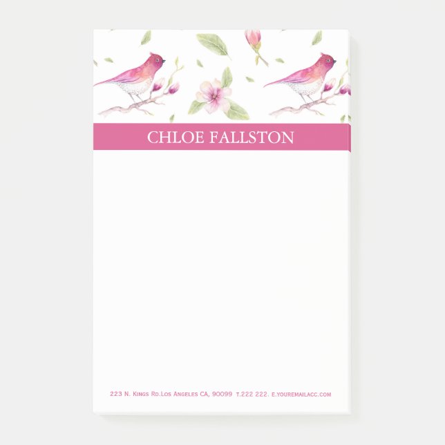 Bloco De Notas Aves E Flores De Aquarelas (Frente)