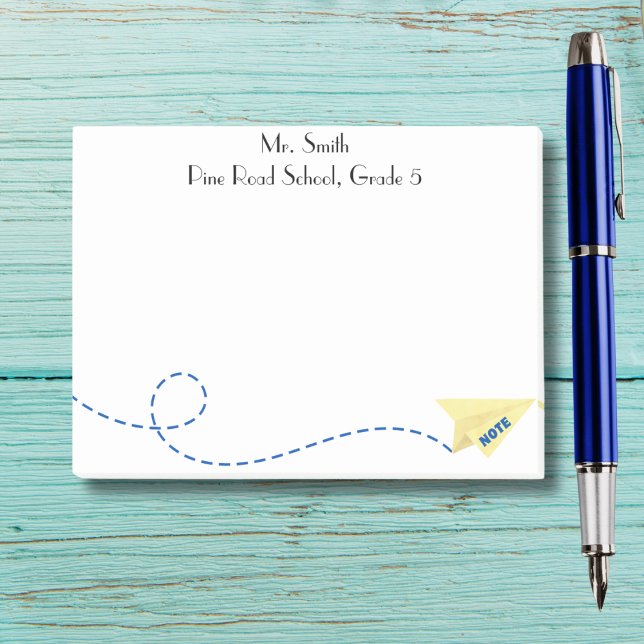 Bloco De Notas Avião de papel em aquarela com nota, personalizado (Criador carregado)