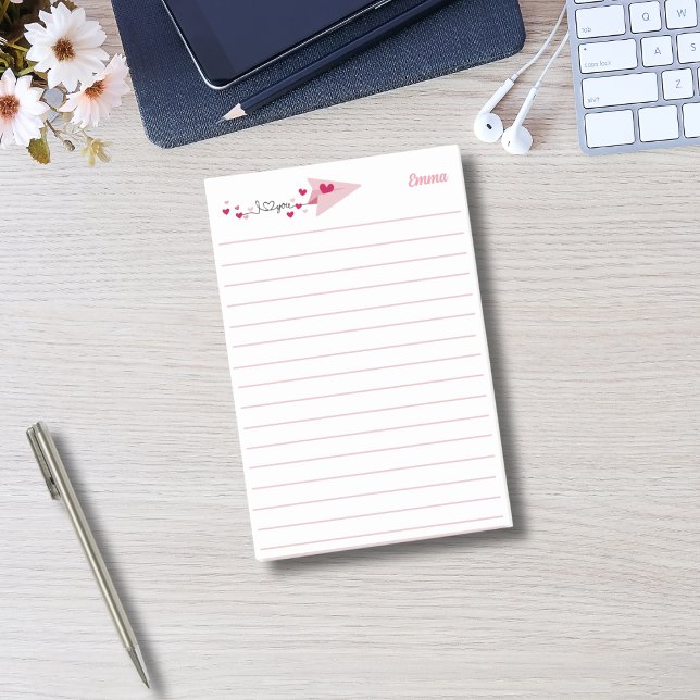 Bloco De Notas Avião de Papel Eu Te Amo,Rosa,Personalizado Simple (Criador carregado)