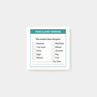 Bloco De Notas Aviso de alergia à comida, Alergen Poste Nota