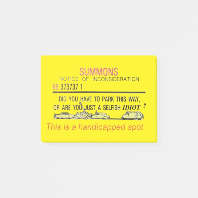 Bloco De Notas Aviso de estacionamento deficiente (Frente)