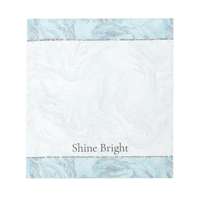 Bloco De Notas Azul Aqua Silver Marble Swirls (Frente)