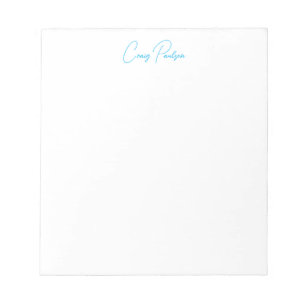 Bloco De Notas Azul Branco Caligrafia do Seu Nome Minimalista Úni