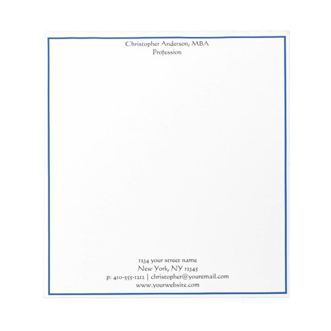 Bloco De Notas Azul Branco Minimalista Empresarial Profissional (Frente)
