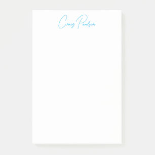 Bloco De Notas Azul Branco Seu Nome Calliografia Minimalista Excl