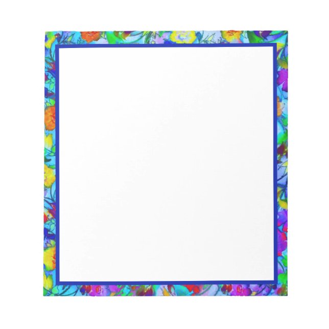 Bloco De Notas Azul brilhante floral (Frente)