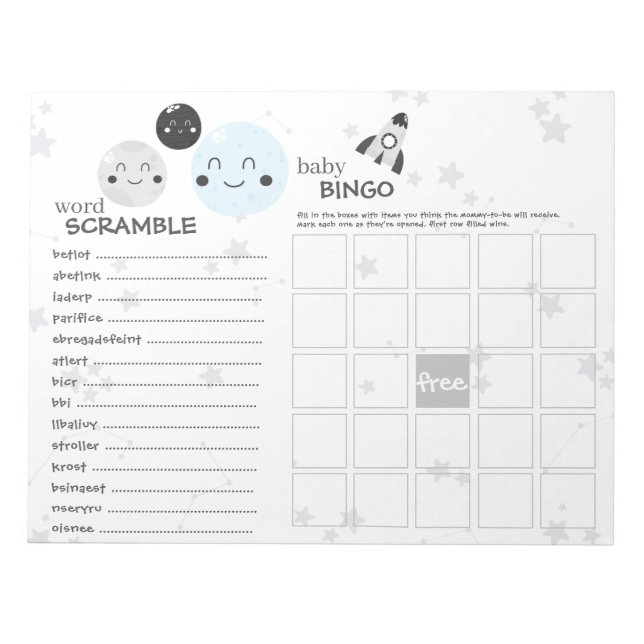 Bloco De Notas Azul-Cachado, Planeta e Jogos Chás de fraldas de L (Frente)