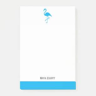 Bloco De Notas Azul-céu brilhante no Flamingo Branco e Borda com 