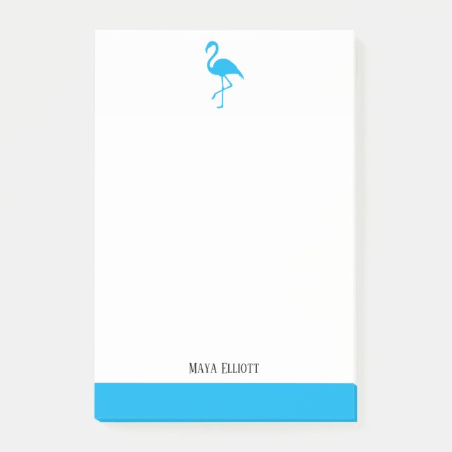 Bloco De Notas Azul-céu brilhante no Flamingo Branco e Borda com  (Frente)