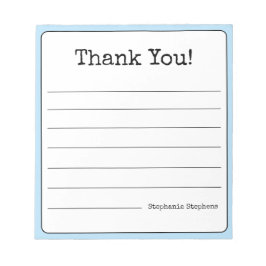 Bloco De Notas Azul Céu Retrô Obrigado Seu Nome Listrado