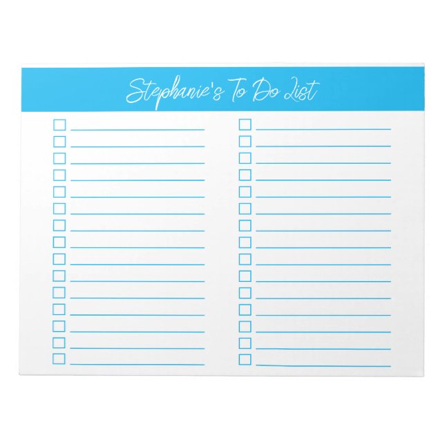 Bloco de Notas Azul Céu Script 8.5x11 Duas Colunas (Frente)
