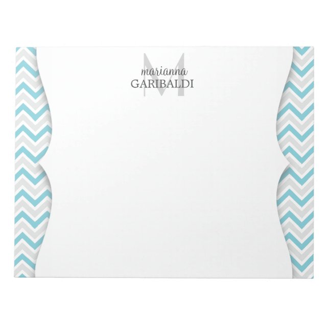 Bloco De Notas Azul Chevron e Moderno Personalizado (Frente)