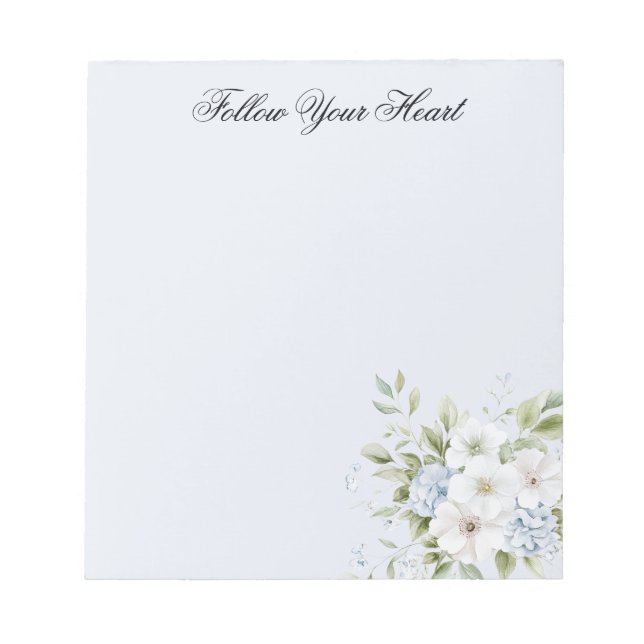 Bloco De Notas Azul Claro Floral Branco Céu (Frente)