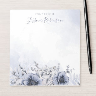 Bloco De Notas Azul-Cor-de-Água Floral Personalizado