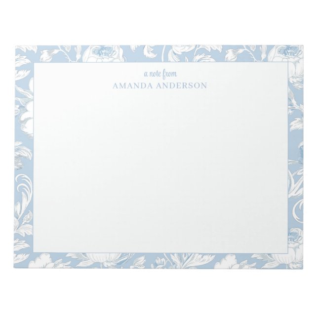 Bloco De Notas Azul e Branco Chinoiserie Nome Personalizado (Frente)