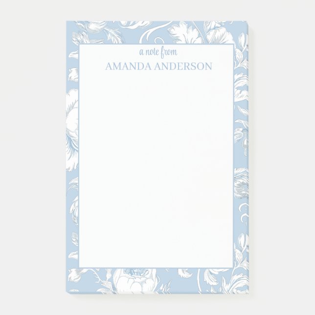 Bloco De Notas Azul e Branco Chinoiserie Nome Personalizado (Frente)