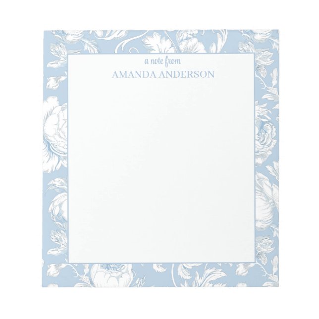 Bloco De Notas Azul e Branco Chinoiserie Nome Personalizado (Frente)