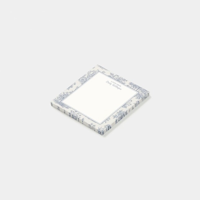 Bloco De Notas Azul e Branco Padrão Toile Florestal Personalizado (Inclinado)