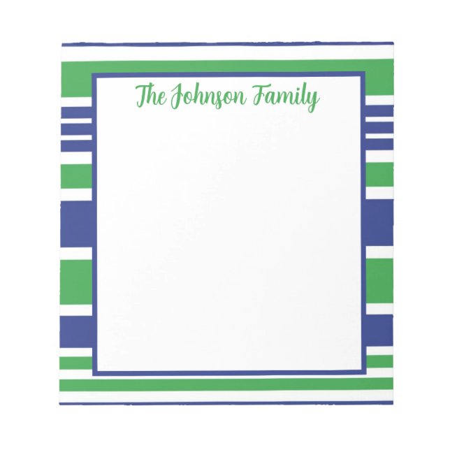 Bloco de notas azul e verde do Marinho Stripe (Frente)