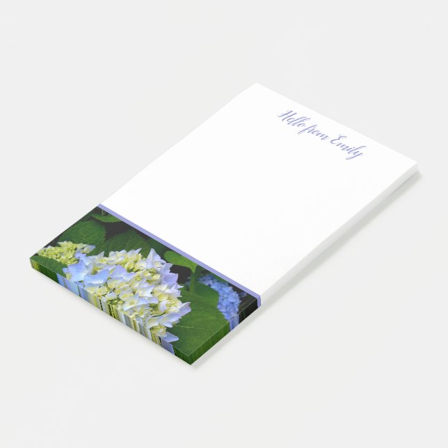 Bloco De Notas Azul Hydrangea Floral Personalizado (Inclinado)