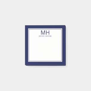 Bloco De Notas Azul Marinho Branco Monogramado Masculino