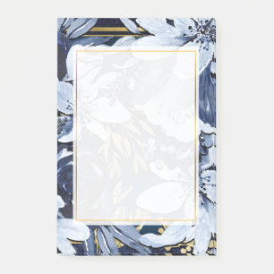Bloco De Notas Azul Marinho e Dourado Floral Aquarelado Elegante