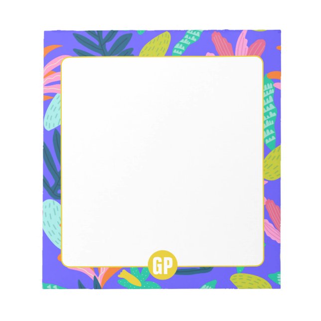 bloco de notas azul monograma personalizado fofo (Frente)
