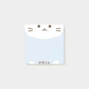 Bloco De Notas Azul Pastel e Gato Fofo Branco