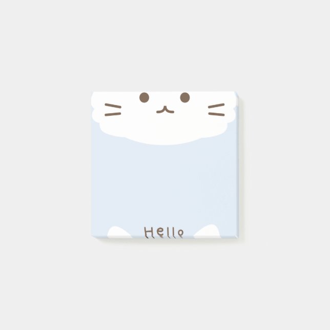 Bloco De Notas Azul Pastel e Gato Fofo Branco (Frente)