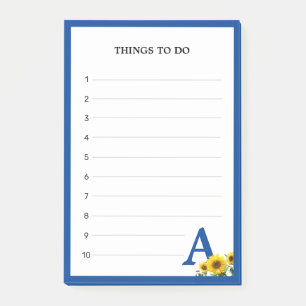 Bloco De Notas Azul Real Monograma & Coisas a Fazer Girassóis