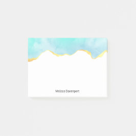 Bloco De Notas Azul Tropical Tranquila Verde com Borda Dourada