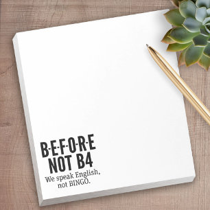 Bloco De Notas B-E-F-O-R-E NOT B4 - Fale Inglês Não Bingo