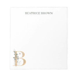 Bloco De Notas B Monograma Floral Personalizado