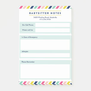 Bloco De Notas Baby-sitter colorida das listras