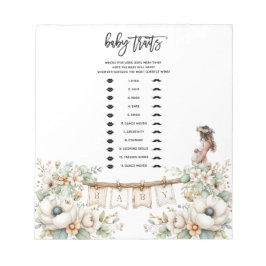 Bloco De Notas Baby Traits Baby Shower Game