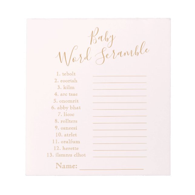 Bloco De Notas Baby Word Scramble (Frente)