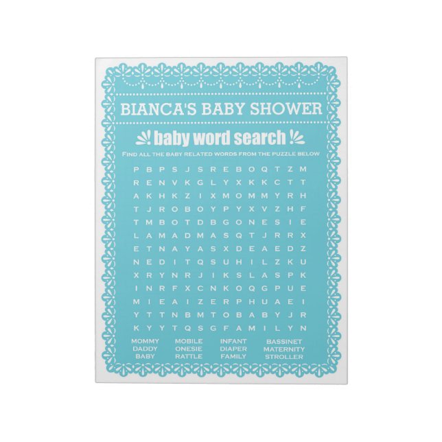 Bloco De Notas Baby Word Search Blue Papel Chá de fraldas Picado (Invertido)
