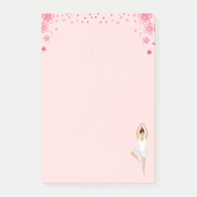 Bloco De Notas Bailarina Fofa e Flores em Rosa Claro (Frente)