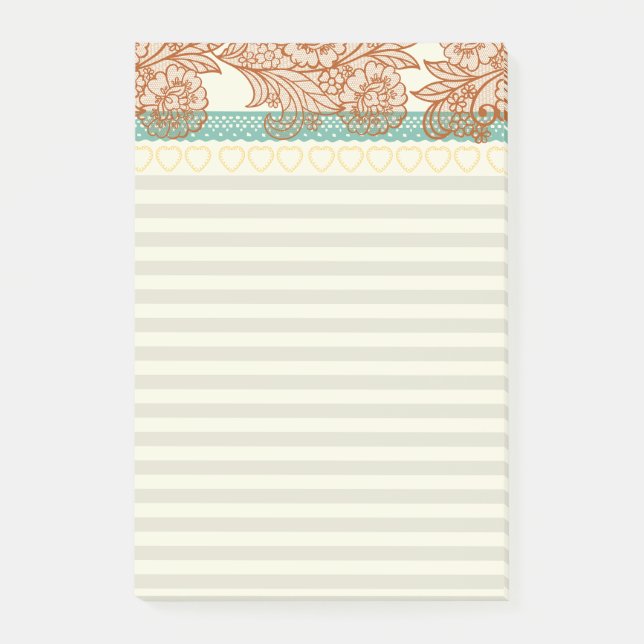 Bloco De Notas Balança de renda branca com listras pastel feminin (Frente)
