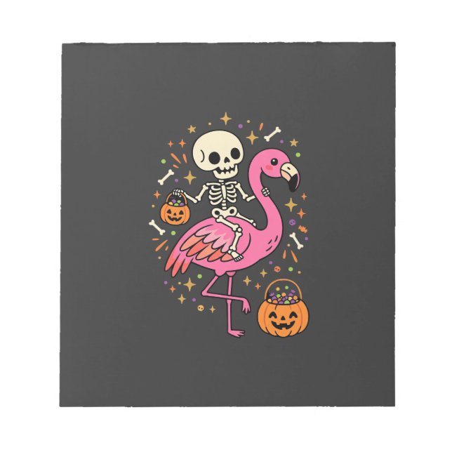 Bloco De Notas Balde de Doces de Esqueleto de Flamingo de Hallowe (Frente)